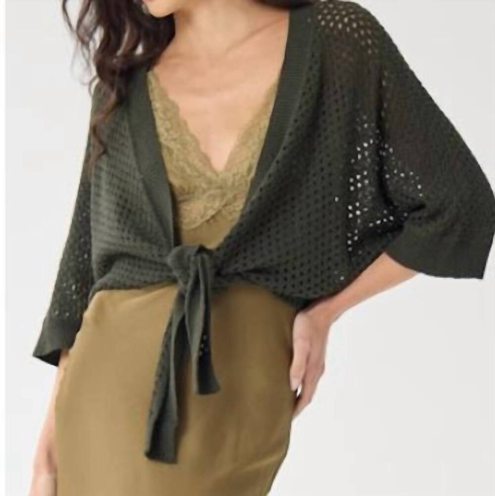 NEW AUTUMN CASHMERE mesh dolman tie front cardigan in kelp